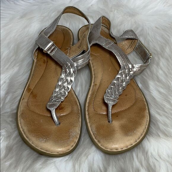Born Gold Leather Braided Thong Sandals Sz 11 - Picture 2 of 8